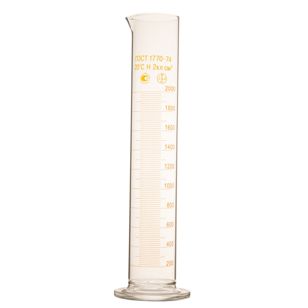 Цилиндр мерный на 2000мл 1-2000-2 стекл.основание с нос.