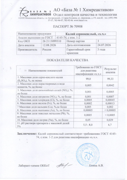 калий сернокислый