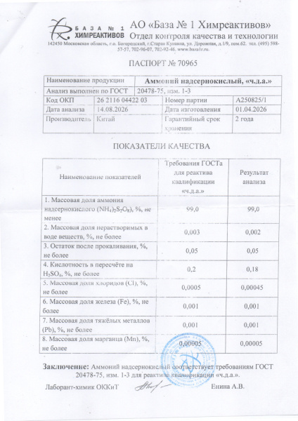 аммоний надсерныйкислый